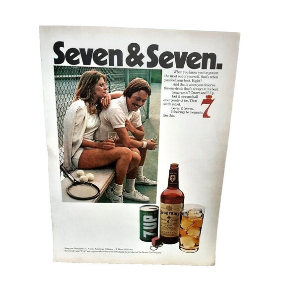 1973 Seagrams Seven Crown 7 Up Soda Tennis Theme Original Print Ad 70s - Picture 1 of 1
